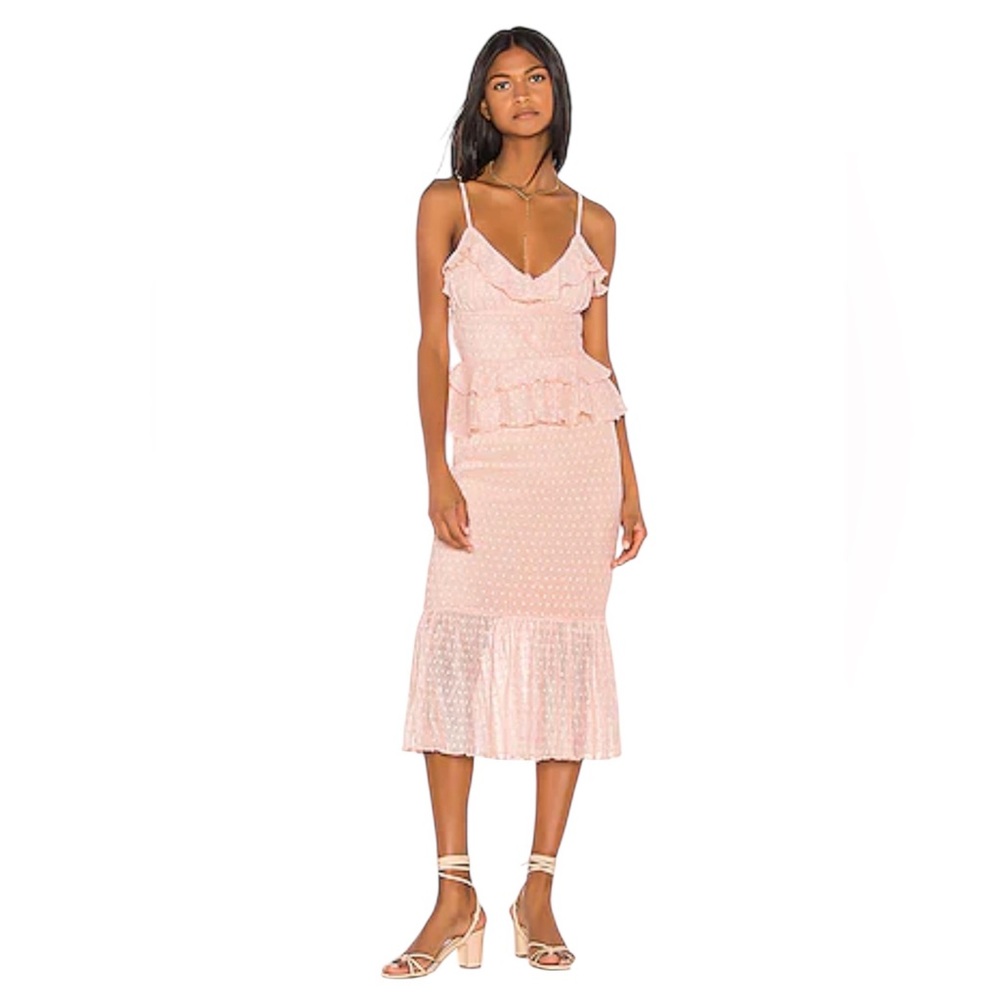 Song of Style Lucia Pink Blush Swiss Dot Ruffle Midi Dress NWT SZ S